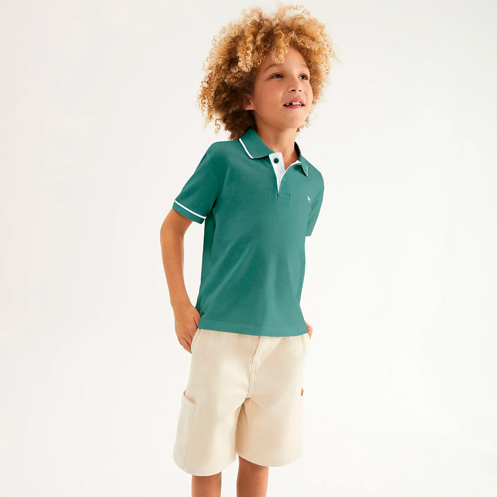 Camisa Polo Hering Kids Básica Com Bordado Masculina- Azul