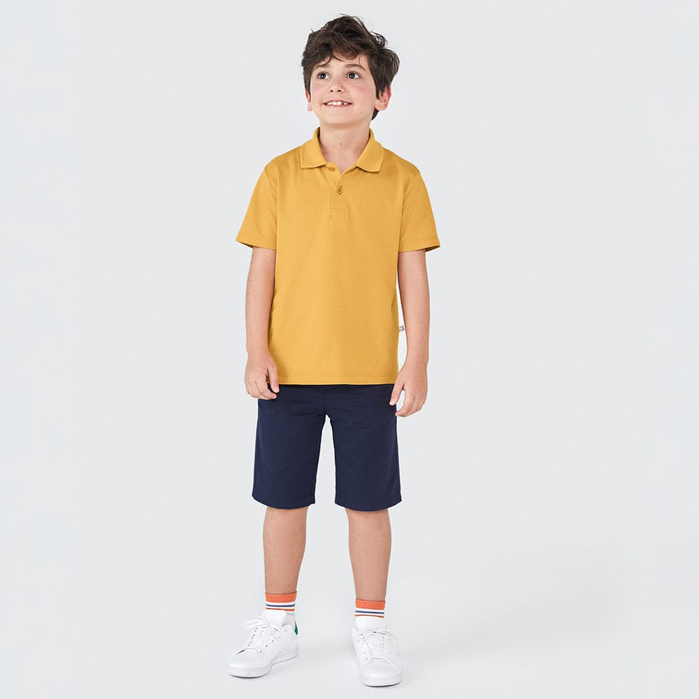 Camisa Polo Básica Mostarda Hering Infantil - Masculino