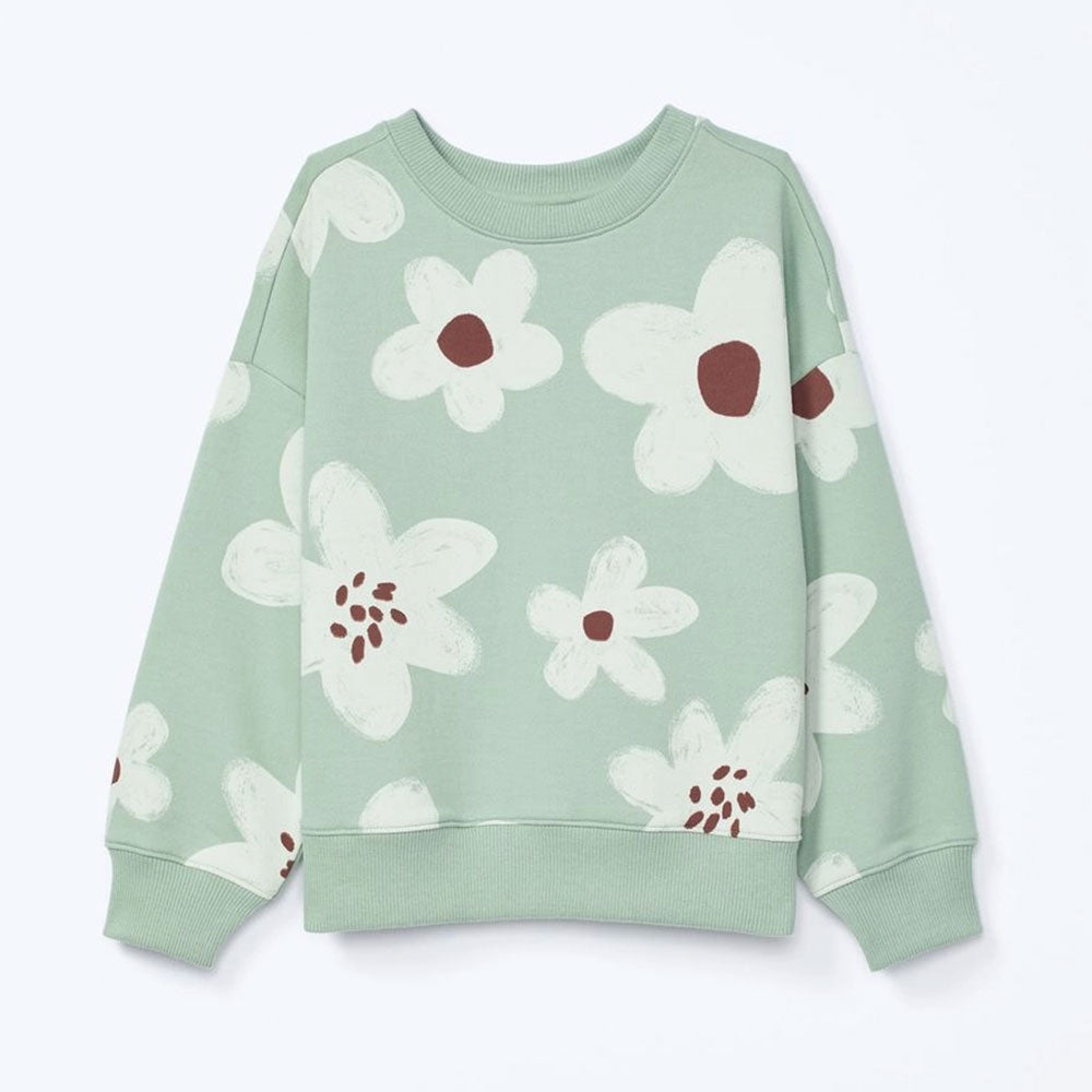 Blusão Moletom Estampado Flores Verde Hering Infantil - Feminino