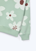 Blusão Moletom Estampado Flores Verde Hering Infantil - Feminino