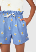 Shorts Clochard Estampado Azul Sol Hering Infantil - Feminino