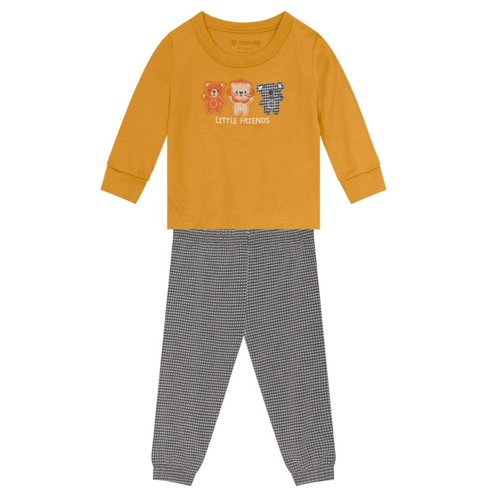 Conjunto Camiseta e Calça Jogger Little Friends Mostarda Brandili - Masculino