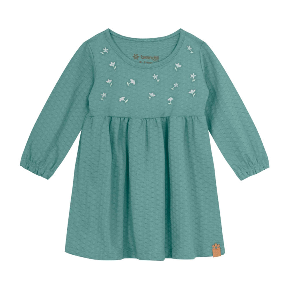 Vestido Cotton Texturizada Bordado Verde Brandili - Feminino