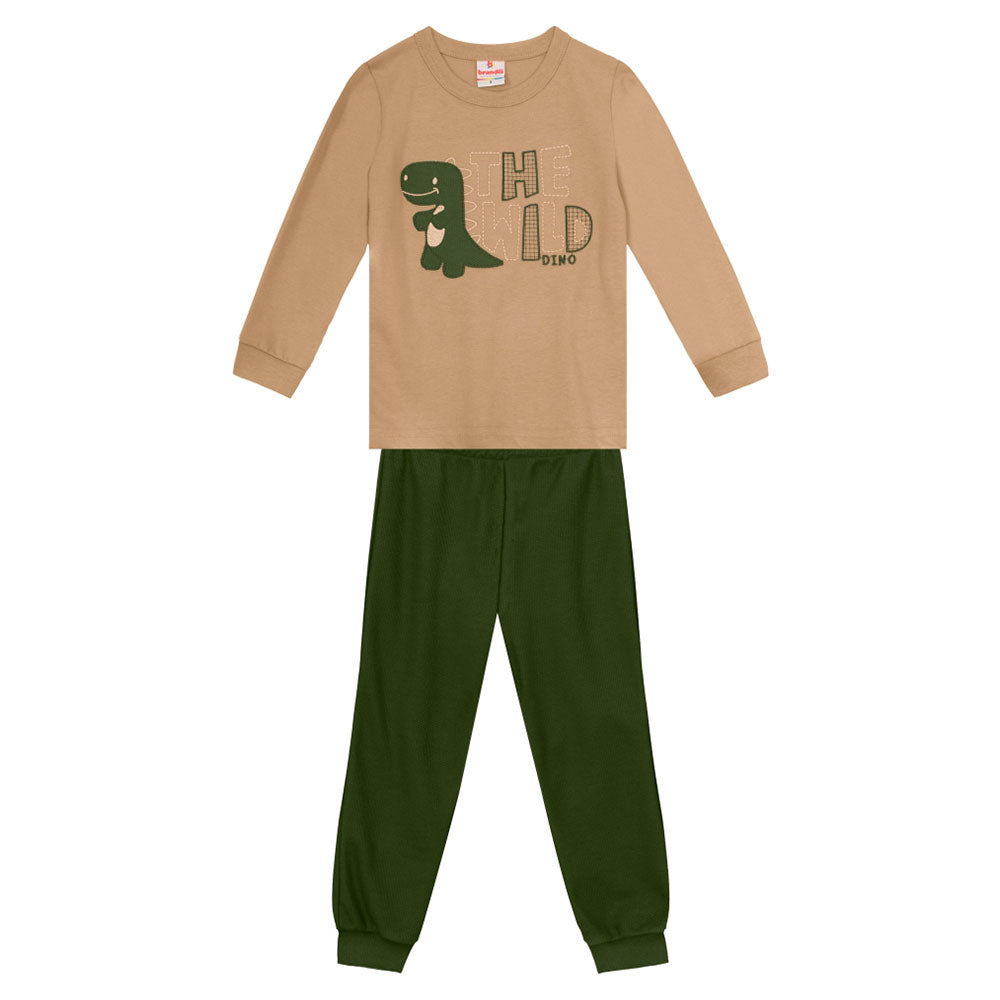 Conjunto Camiseta Manga Longa e Calça Moletom The Wild Dino Brandili Bege - Masculino