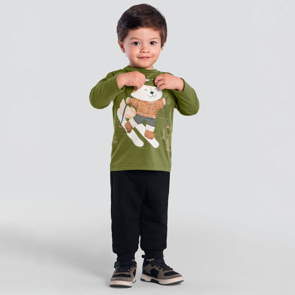 Conjunto Camiseta Manga Longa e Calça Moletinho Verde Brandili - Masculino