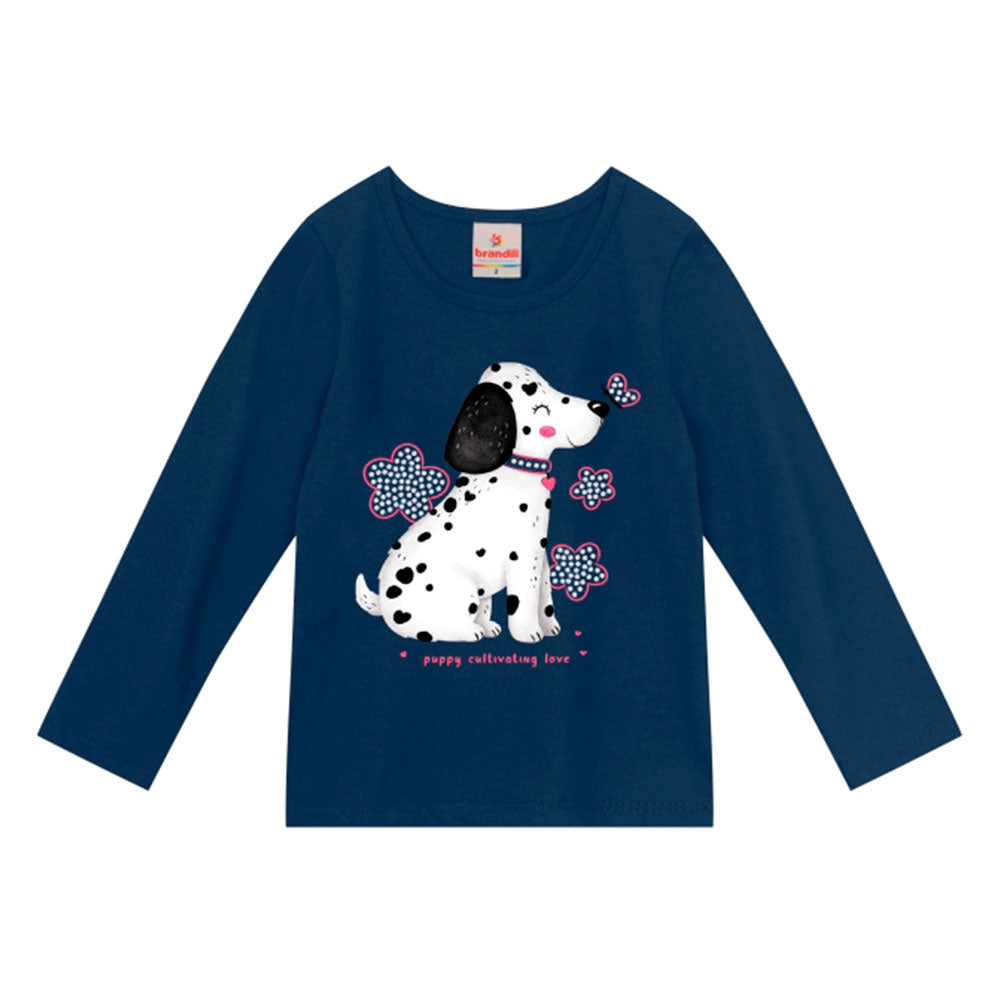 Blusinha Manga Longa Cachorrinha Marinho Brandili - Feminina