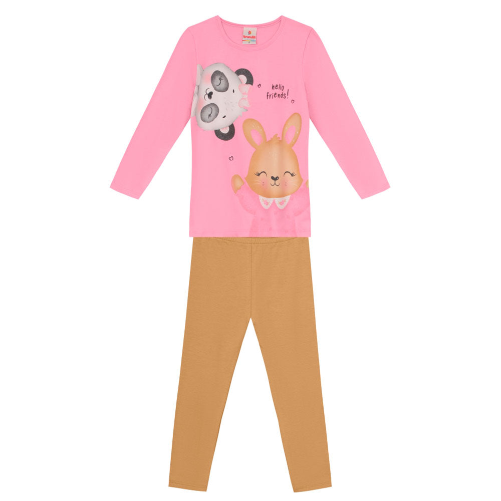 Conjunto Camiseta Manga Longa e Legging Panda Pink Brandili - Feminina