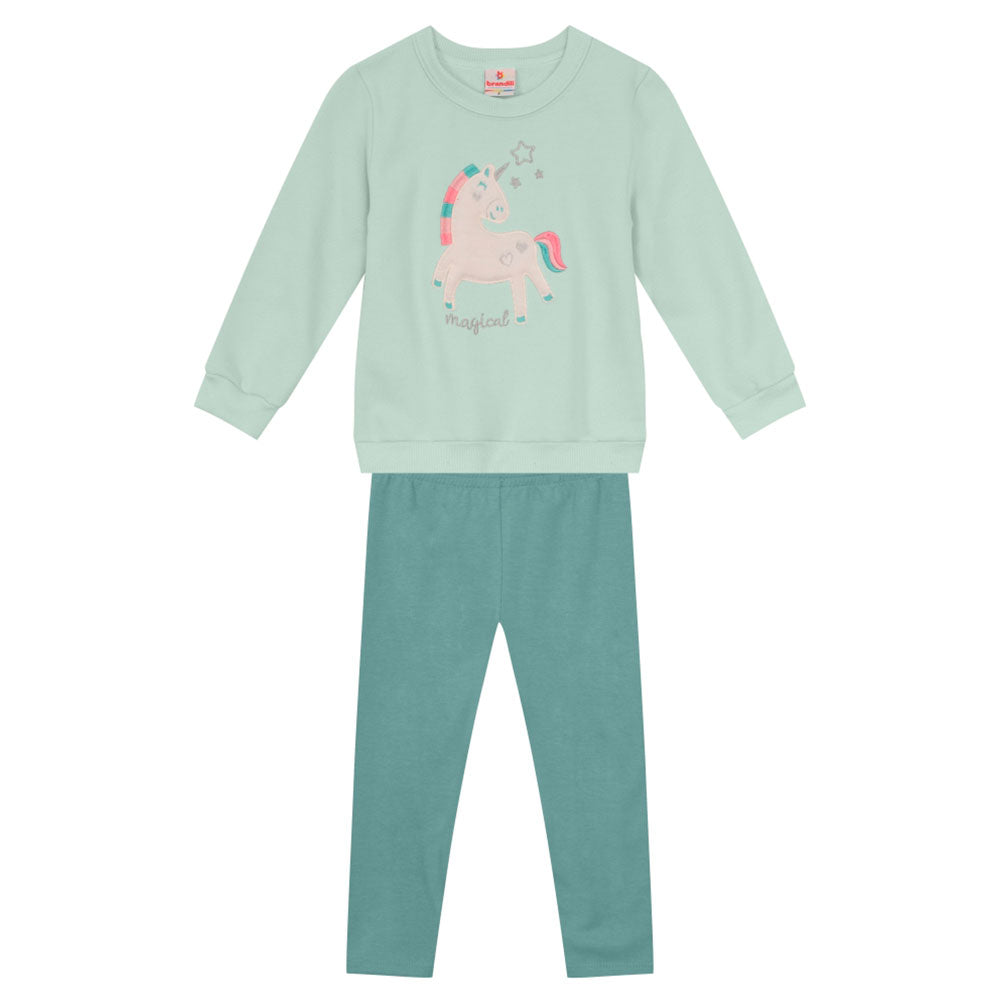 Conjunto Blusão e Calça Moletom Unicornio Magical Verde Brandili - Feminino