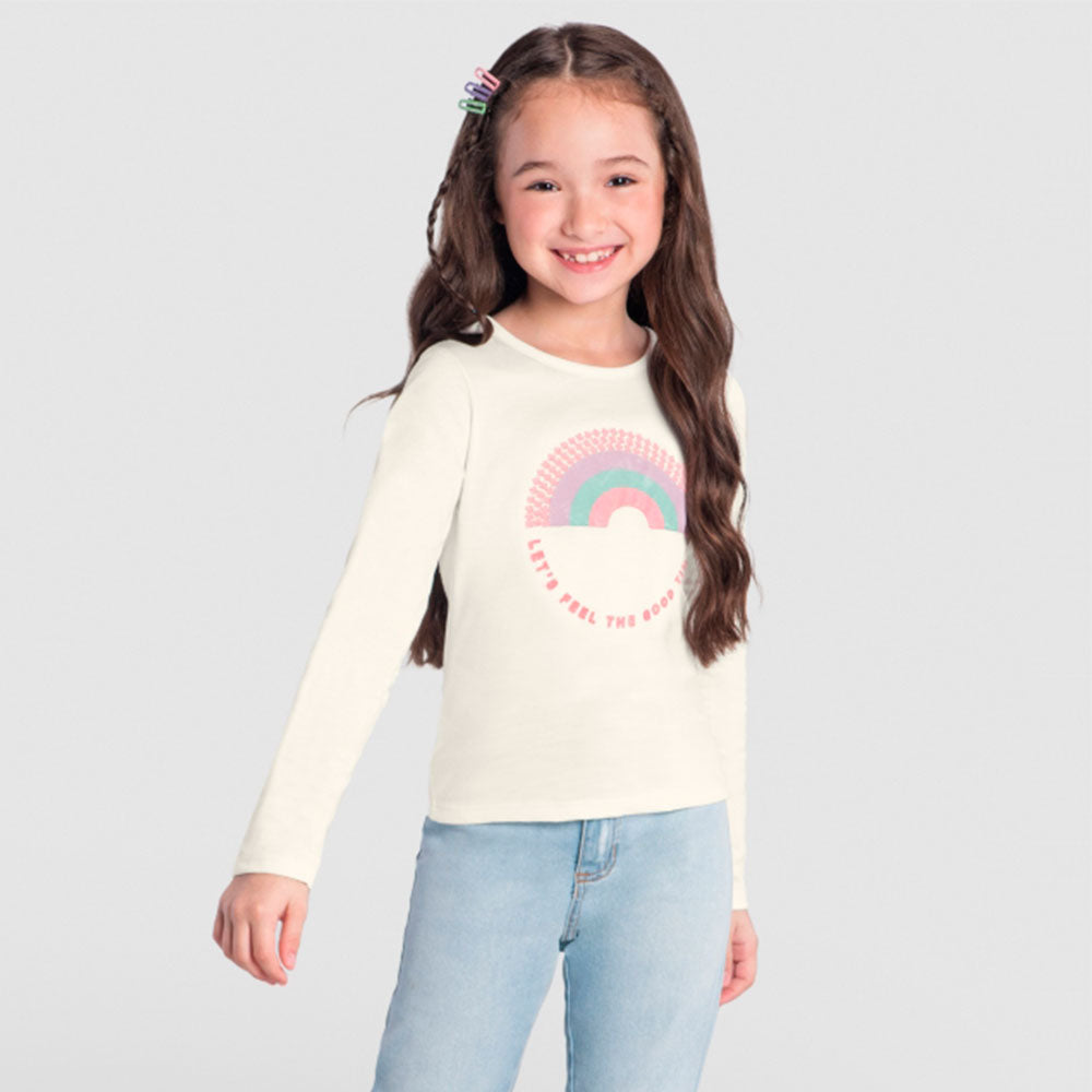 Blusinha Manga Longa Off White Arco Iris Brandili - Feminina
