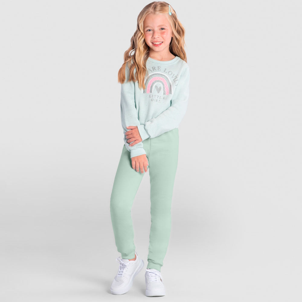 Conjunto Moletom Blusão e Calça Arco Íris Little Girl Verde Brandili - Feminino