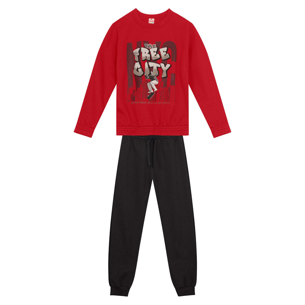 Conjunto Moletom Blusão e Calça Free Gity Vermelho Brandili - Masculino