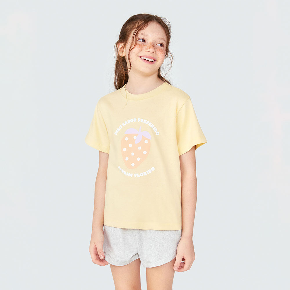 Pijama Manga Curta e Shorts Morango Hering Infantil - Feminino