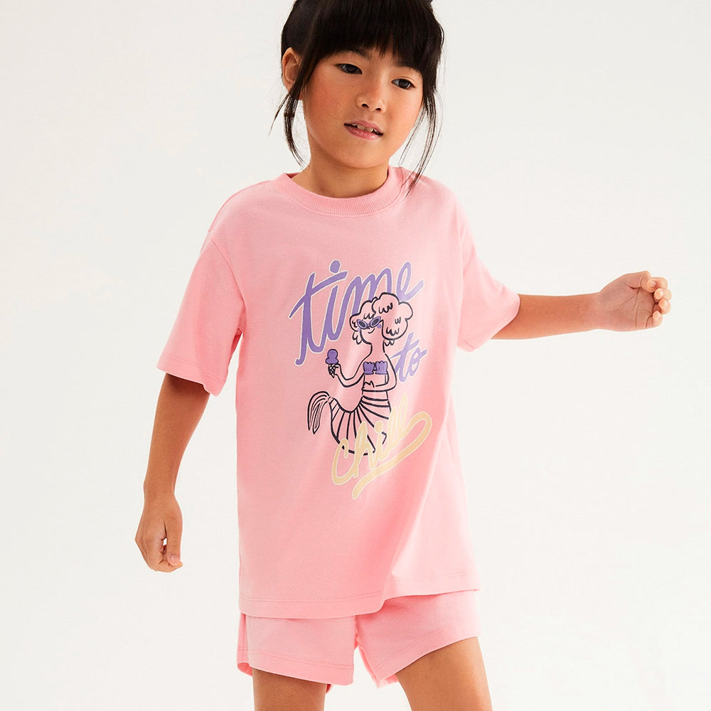 Pijama Curto Hering Kids Estampado Feminino - Rosa