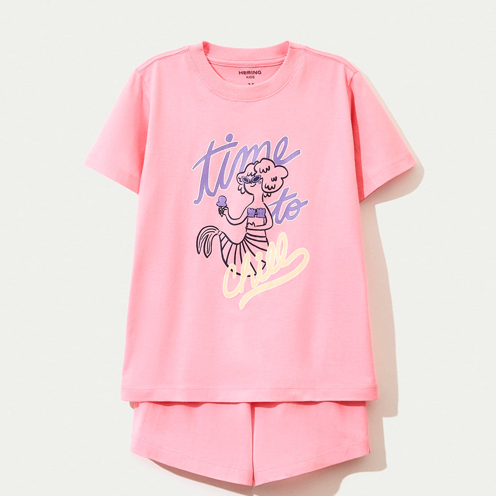 Pijama Curto Hering Kids Estampado Feminino - Rosa