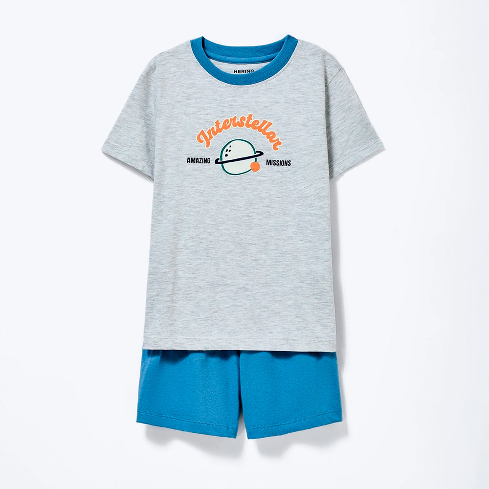 Pijama Curto Hering Infantil Interstellar Masculino - Cinza