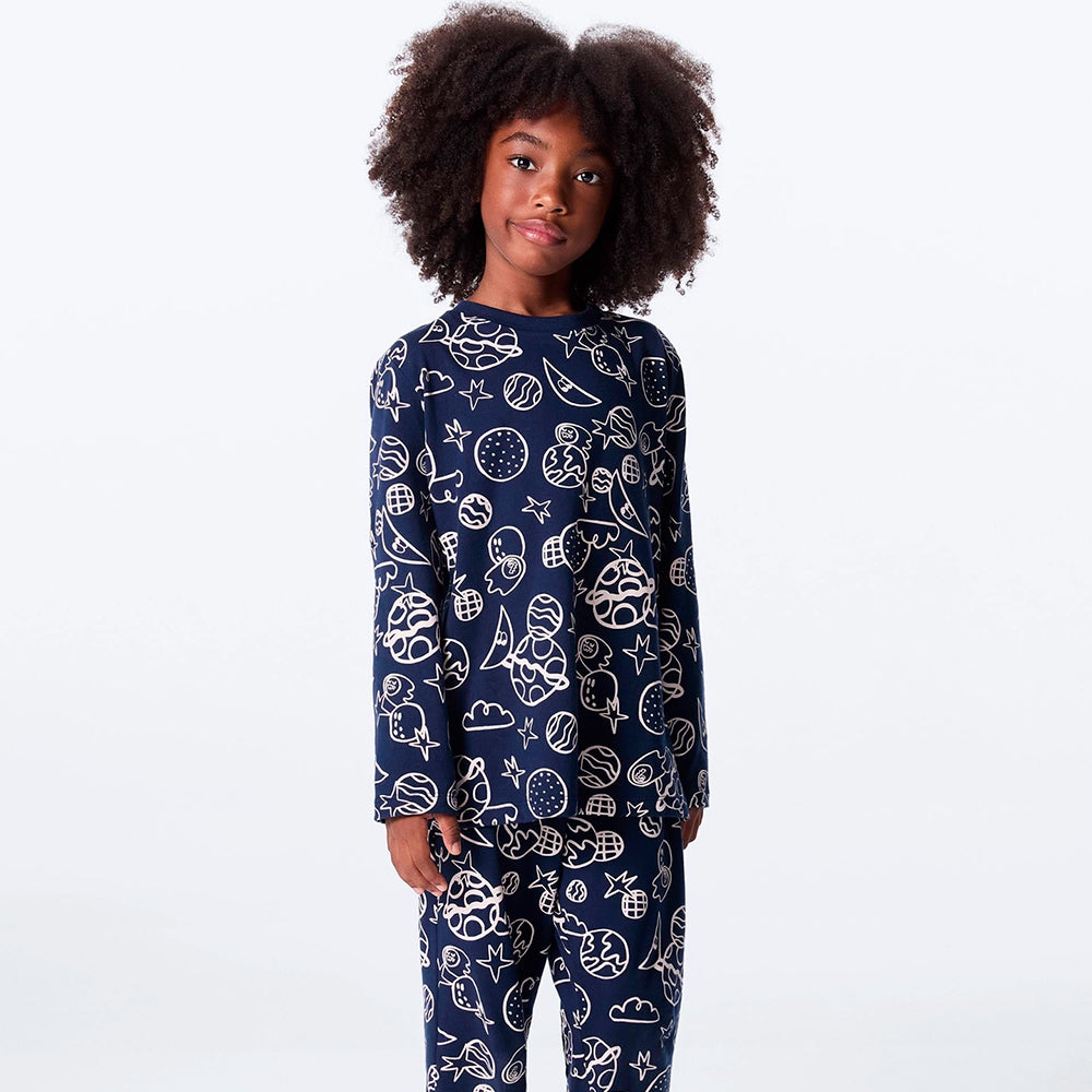 Pijama Longo Hering Infantil Estampado Unissex - Azul