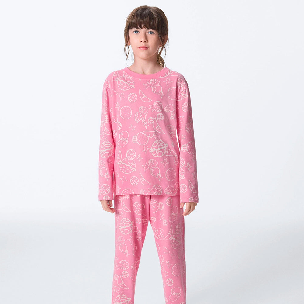 Pijama Longo Hering Infantil Estampado Feminina - Rosa