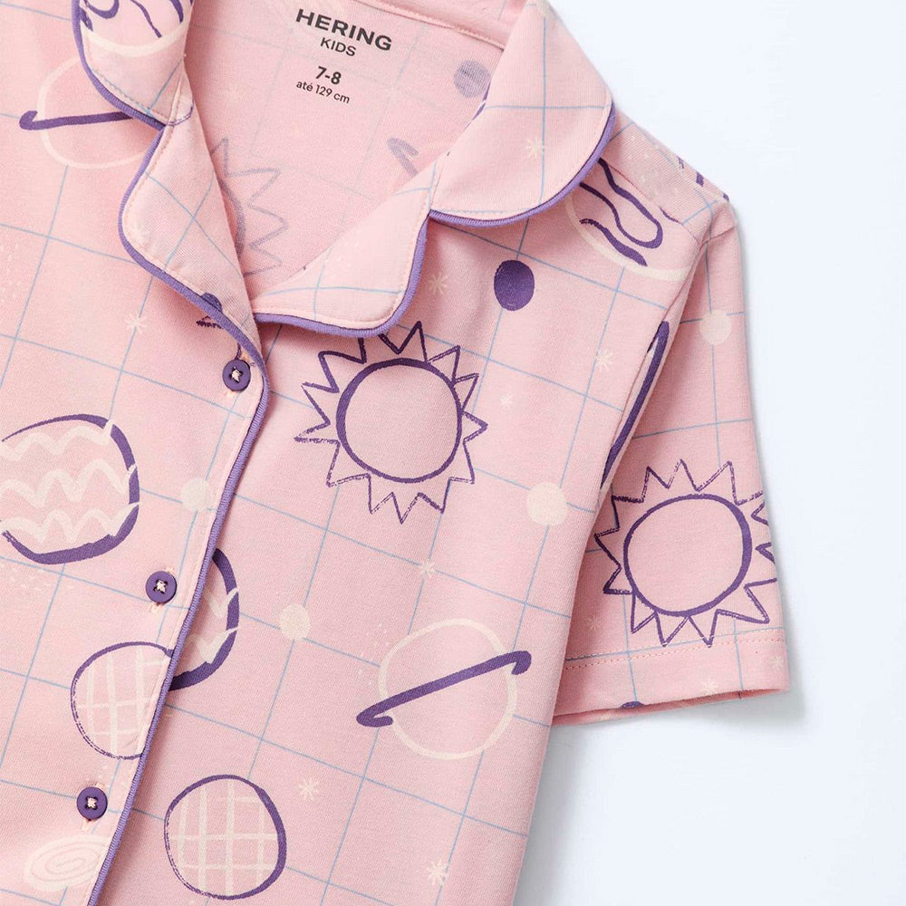 Pijama Americano Estampado Hering Kids Feminino – Rosa
