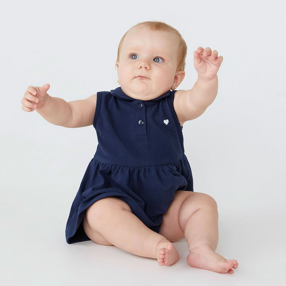 Body Vestido Gola Polo Bebê Hering Kids Feminino - Azul