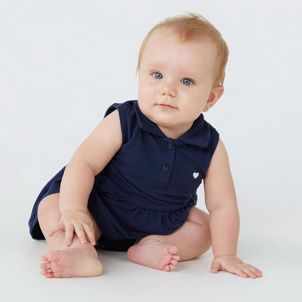 Body Vestido Gola Polo Bebê Hering Kids Feminino - Azul