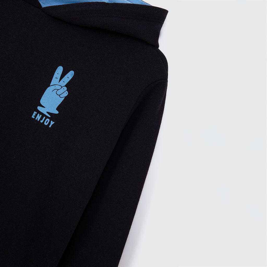 Conjunto Blusão com Capuz e Calça Preto e Azul Hering - Masculino