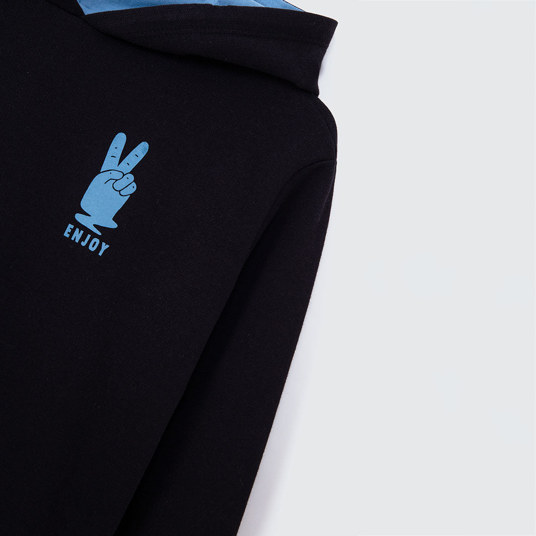 Conjunto Blusão com Capuz e Calça Preto e Azul Hering - Masculino