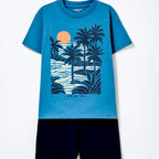 Conjunto Camiseta Manga Curta E Bermuda Hering Kids Estampado Masculino - Azul