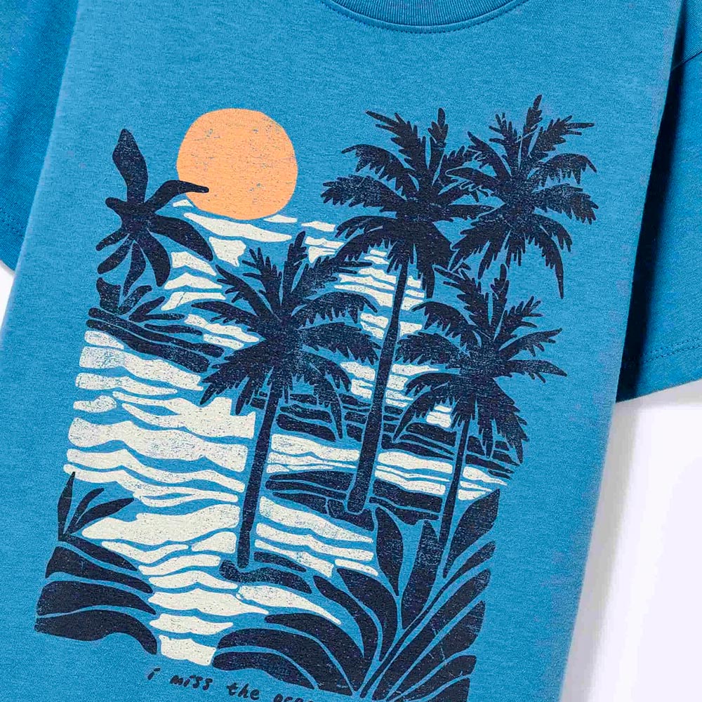Conjunto Camiseta Manga Curta E Bermuda Hering Kids Estampado Masculino - Azul