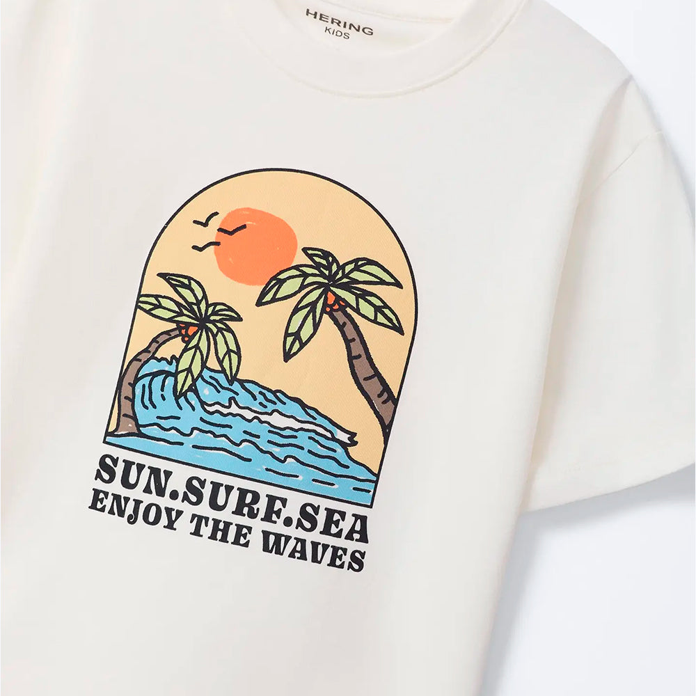 Conjunto Camiseta Manga Curta E Bermuda Hering Kids Estampado Masculino - Off-White