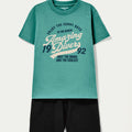 Conjunto Camiseta Manga curta e Bermuda Hering Infantil Estamapdo Masculino - Verde/Azul