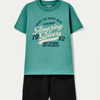 Conjunto Camiseta Manga curta e Bermuda Hering Infantil Estamapdo Masculino - Verde/Azul