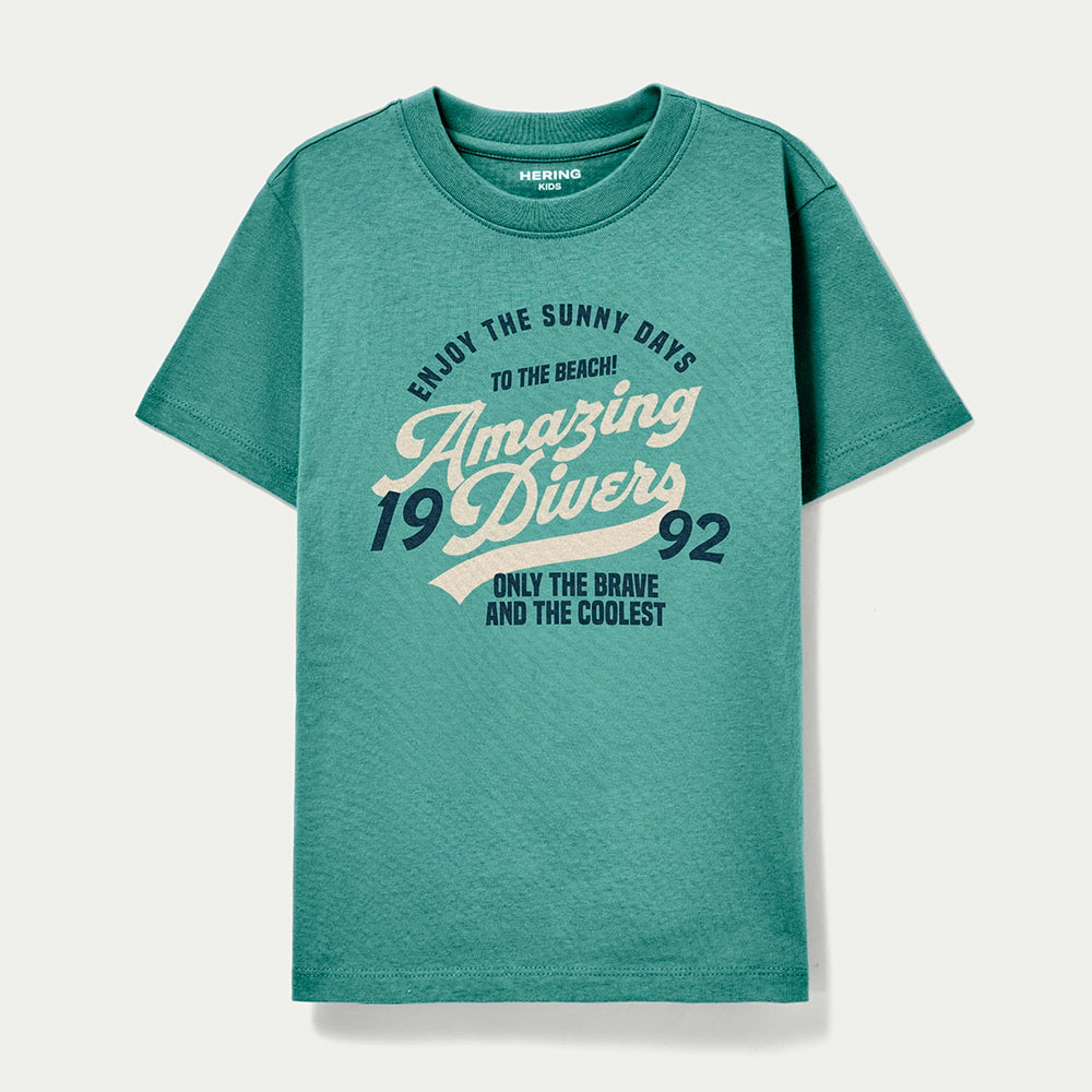 Conjunto Camiseta Manga curta e Bermuda Hering Infantil Estamapdo Masculino - Verde/Azul