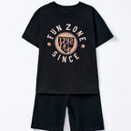 Conjunto Camiseta Manga Curta e Bermuda Hering Infantil Com Estampa Masculina - Preto