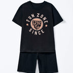 Conjunto Camiseta Manga Curta e Bermuda Hering Com Estampa Masculina - Preto