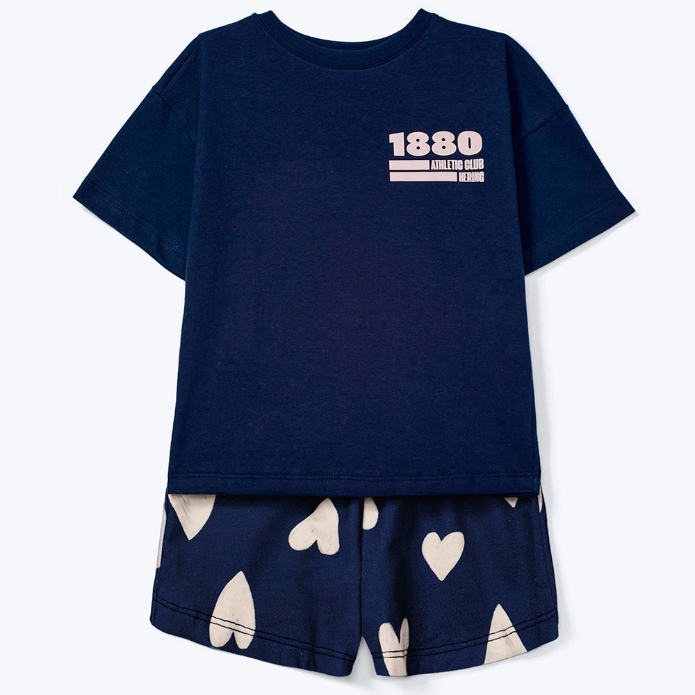 Conjunto Curto Hering Infantil Estampado Feminino - Azul