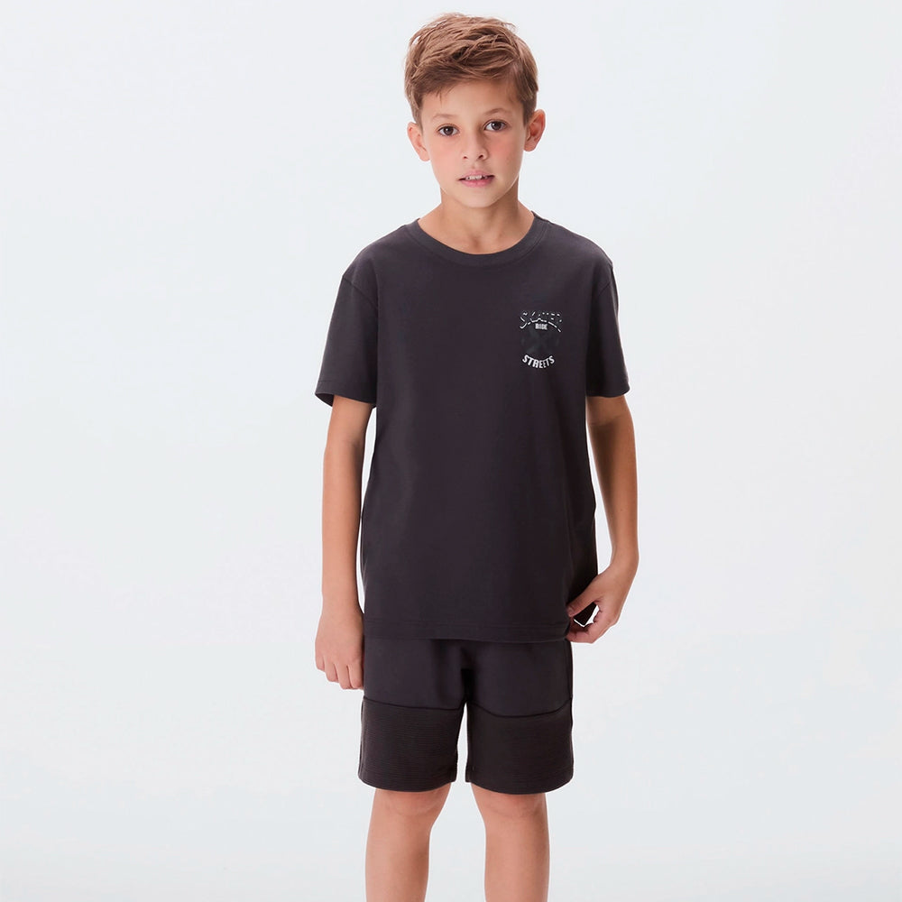 Conjunto de Bermuda e Camiseta Hering Infantil Estampado Masculino - Preto