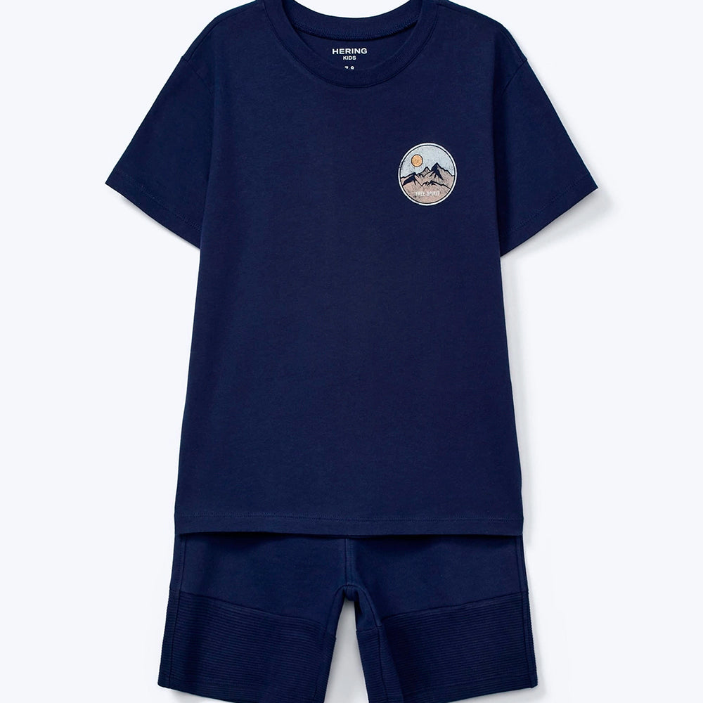 Conjunto de Bermuda e Camiseta Hering Estampado Masculino - Azul
