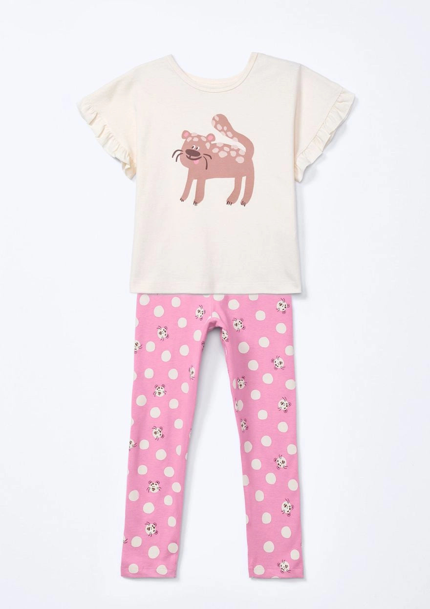 Conjunto Camiseta Manga Curta e Legging Estampada Onça Hering Infantil - Feminino