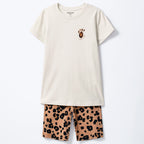 Conjunto Curto Hering Estampado Feminino - Off-White/Onça