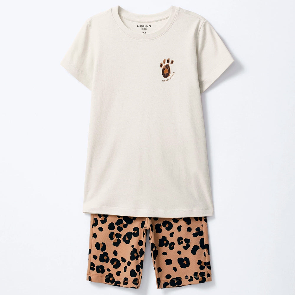 Conjunto Curto Hering Estampado Feminino - Off-White/Onça