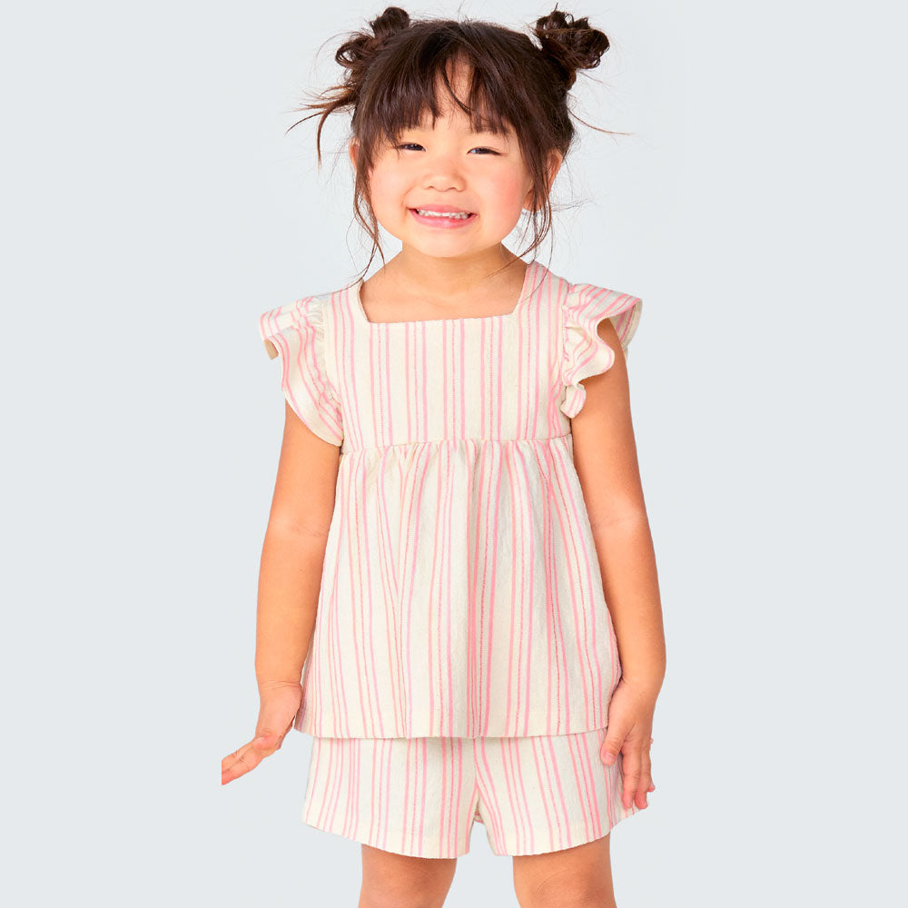 Conjunto de Bata e Shorts Listrado Rosa Hering Infantil - Feminino