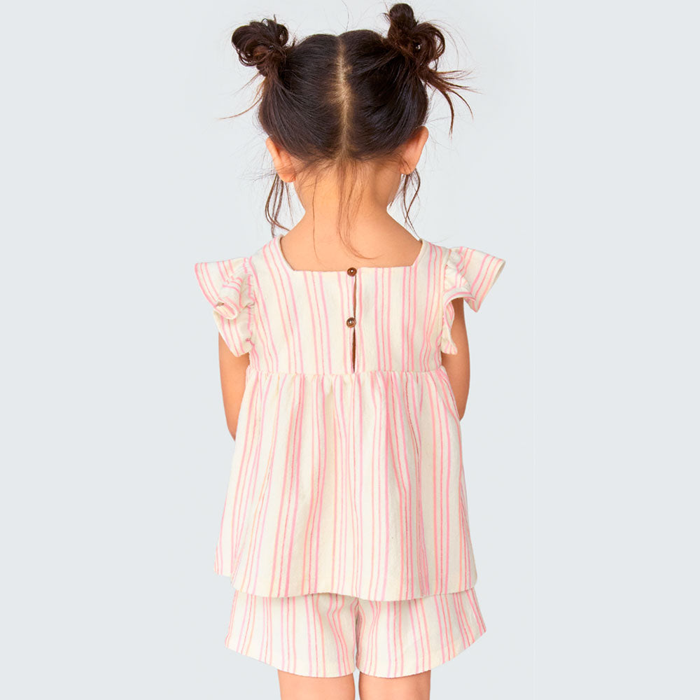 Conjunto de Bata e Shorts Listrado Rosa Hering Infantil - Feminino