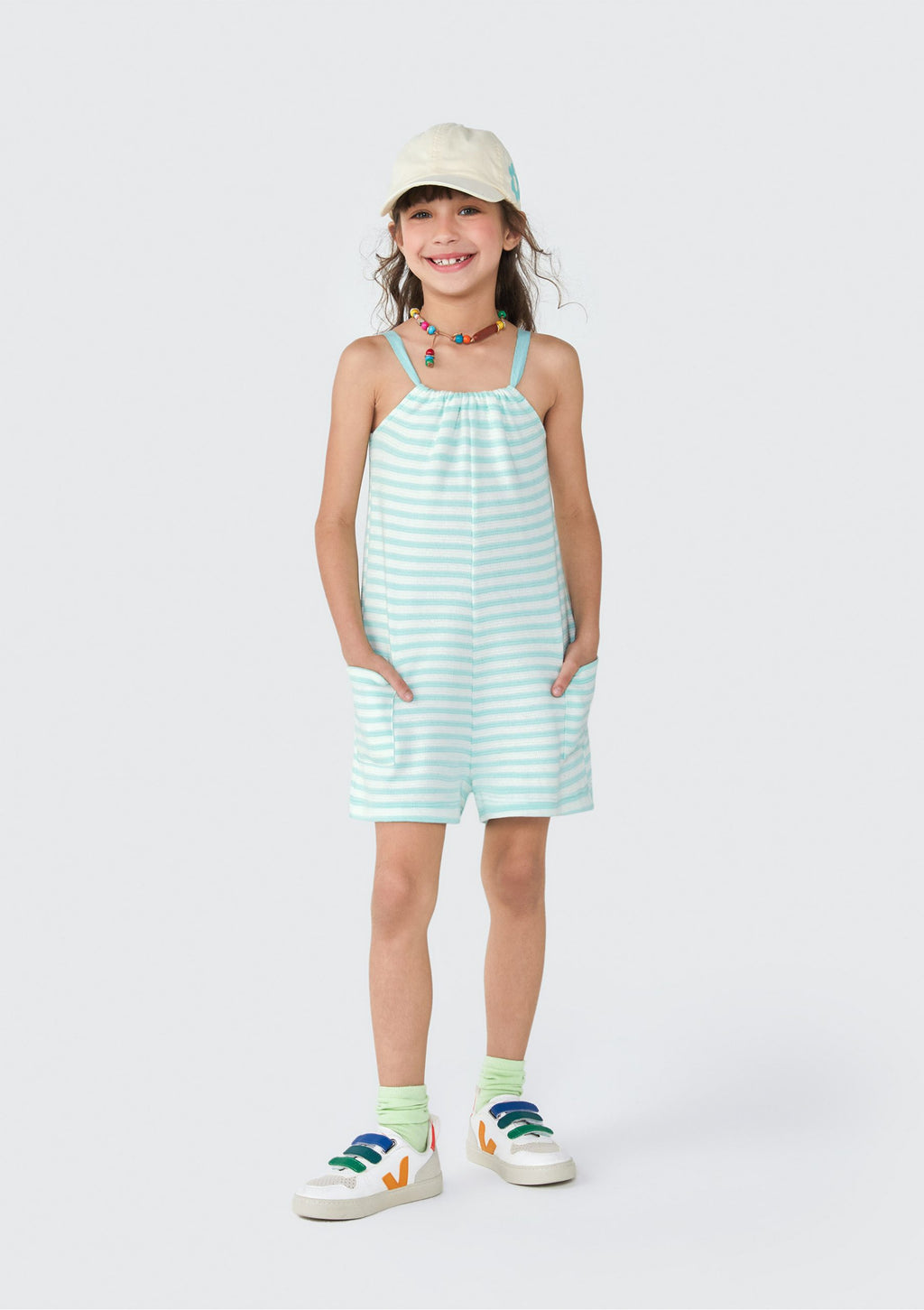 Macaquinho Curto Listrado Verde Hering - Feminino