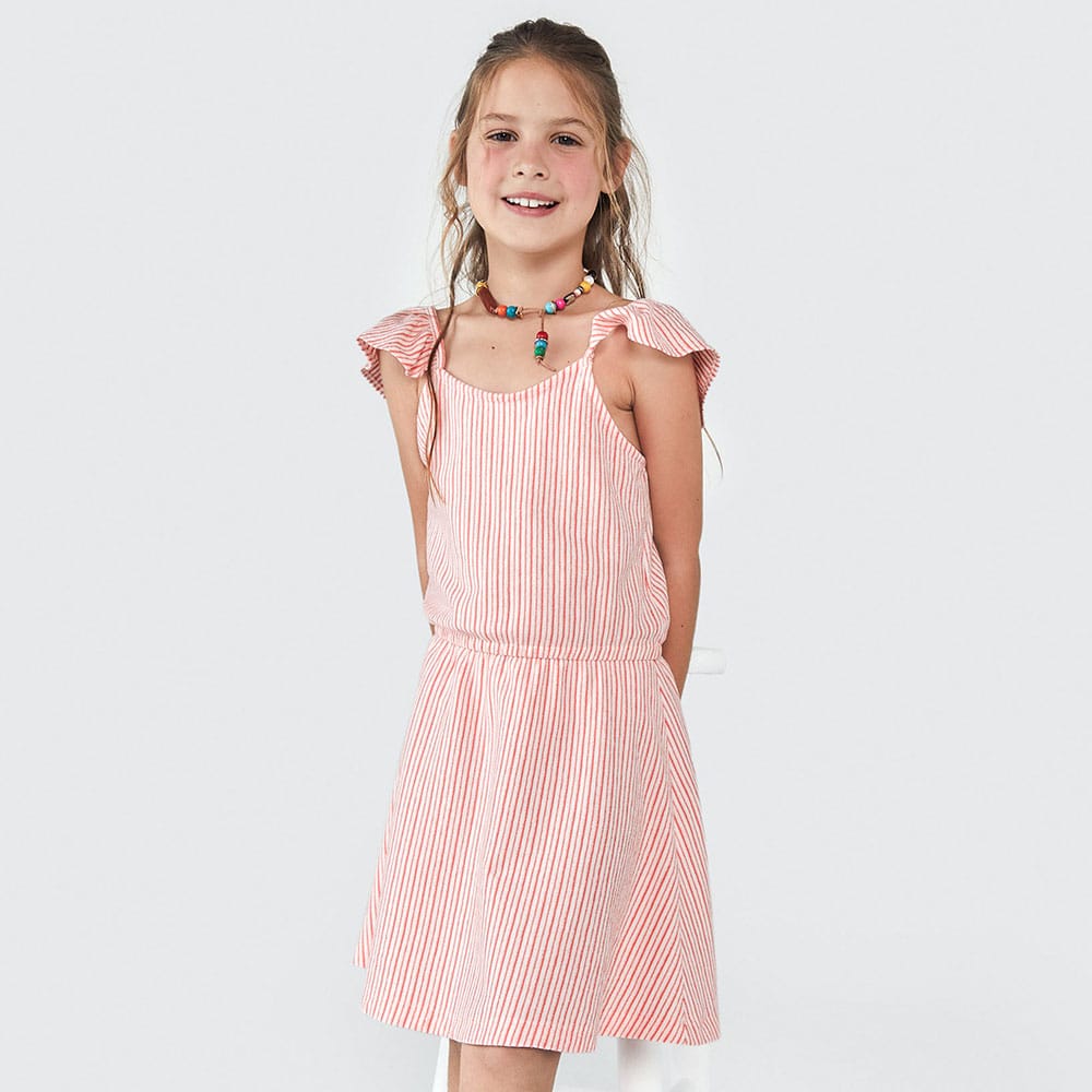 Vestido Listrado com Alça Babado Hering - Feminino