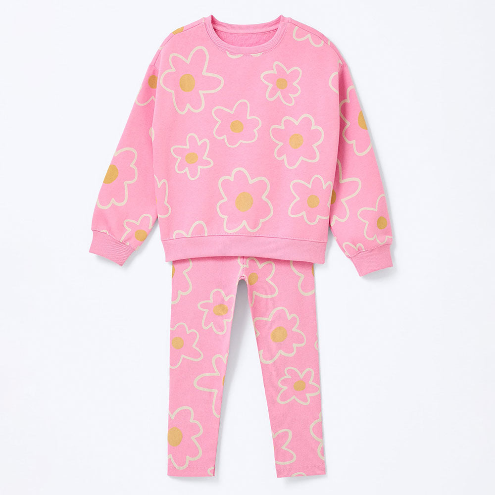 Conjunto Blusão Moletom e Calça Legging Rosa Flores Hering Infantil - Feminino