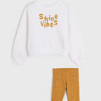 Conjunto Manga Longa E Calça Hering Infantil Feminino - Branco/Amarelo