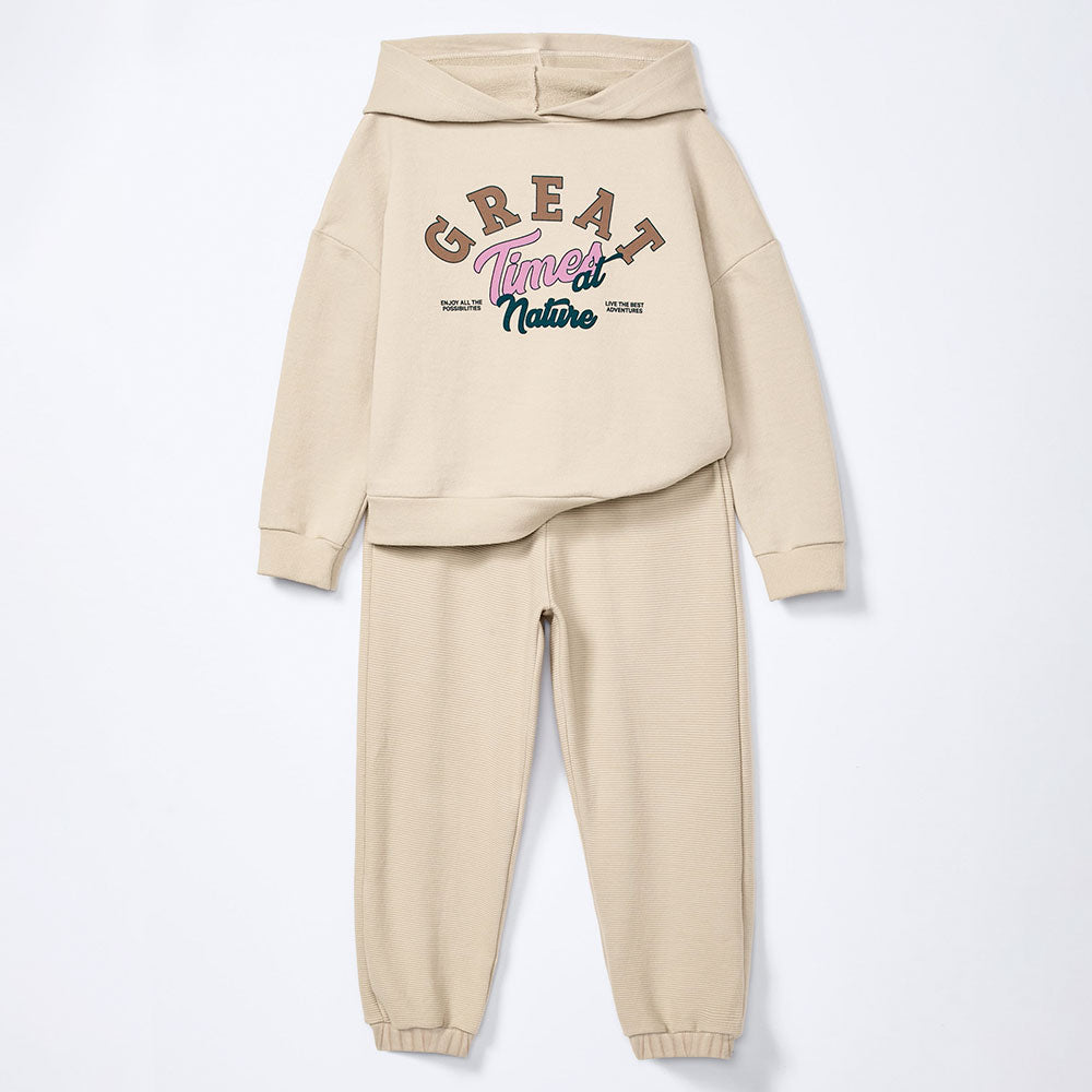 Conjunto Moletom com Capuz e Calça Great Times Bege Hering Infantil - Feminino