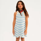 Vestido Curto Hering Em Ribana Canelada Listrado Feminino - Creme