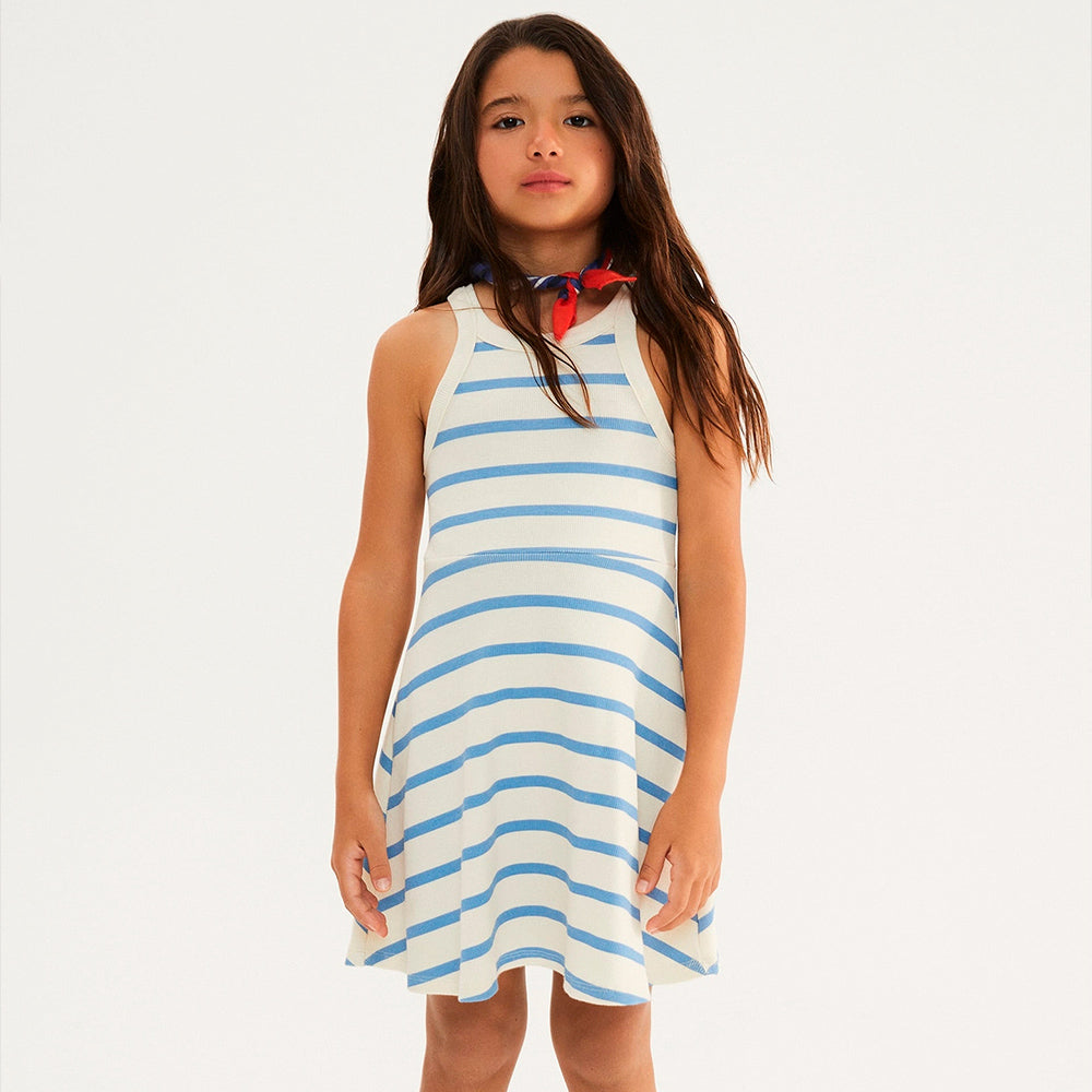 Vestido Curto Hering Em Ribana Canelada Listrado Feminino - Creme