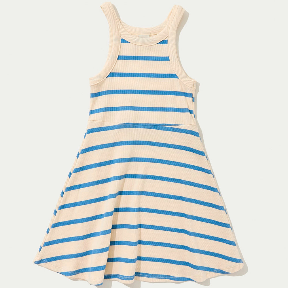 Vestido Curto Hering Em Ribana Canelada Listrado Feminino - Creme